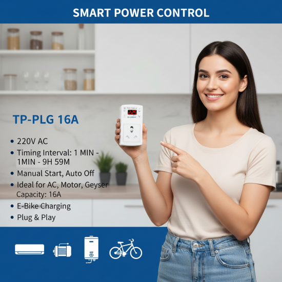 LEYDEN® TP-PLG 16A 220VAC, 16A, Digital Coundown Automatic Off Plug Socket 1 Minute to 9 Hour 45 Minutes for Waterpump, Motor, AC, E-Bike, Gyser, Heater LEYDEN® TP-PLG 16A 220VAC, 16A, Digital Coundown Automatic Off Plug Socket 1 Minute to 9 Hour 45 Minutes for Waterpump, Motor, AC, E-Bike, Gyser, Heater