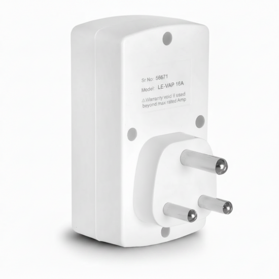LEYDEN® LE-VAP 16A Smart Voltage Protection Plug | 220VAC | Under & Over Voltage + Over Current Protection | Dry Run Protection | Off Timer & Cyclic Timer (1-999 Minutes) | 4000V Surge Protection | For AC, Water Pump, Freezer, Geyser, Heater LEYDEN® LE-VAP 16A Smart Voltage Protection Plug | 220VAC | Under & Over Voltage + Over Current Protection | Dry Run Protection | Off Timer & Cyclic Timer (1-999 Minutes) | 4000V Surge Protection | For AC, Water Pump, Freezer, Geyser, Heater