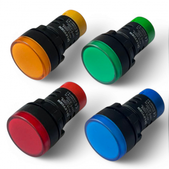 LEYDEN® 36-240V AC/DC Multiple Voltage 4 LED Round Indicator 22mm Panel Mount LED Indicator Pilot Signal Light Lamp (R-Y-B-G)