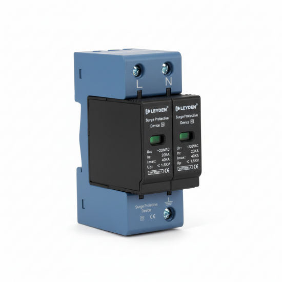 LEYDEN® SPDAC-2P AC Surge Protective Device (SPD) 320VAC | 20kA In, 40kA Imax | Up ≤ 1.5kV | DIN Rail Lightning Surge Protector for Distribution Boards LEYDEN® SPDAC-2P AC Surge Protective Device (SPD) 320VAC | 20kA In, 40kA Imax | Up ≤ 1.5kV | DIN Rail Lightning Surge Protector for Distribution Boards