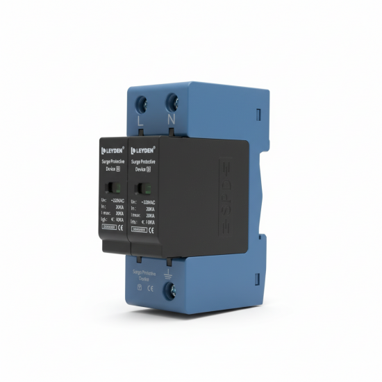 LEYDEN® SPDAC-2P AC Surge Protective Device (SPD) 320VAC | 20kA In, 40kA Imax | Up ≤ 1.5kV | DIN Rail Lightning Surge Protector for Distribution Boards LEYDEN® SPDAC-2P AC Surge Protective Device (SPD) 320VAC | 20kA In, 40kA Imax | Up ≤ 1.5kV | DIN Rail Lightning Surge Protector for Distribution Boards