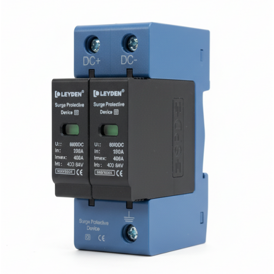 LEYDEN® SPDDC-2P DC Surge Protective Device (SPD) 600VDC | 20kA In, 40kA Imax | Up ≤ 2.0kV | DIN Rail Solar PV Surge Protector (DC+ / DC-) LEYDEN® SPDDC-2P DC Surge Protective Device (SPD) 600VDC | 20kA In, 40kA Imax | Up ≤ 2.0kV | DIN Rail Solar PV Surge Protector (DC+ / DC-)