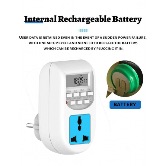 LEYDEN AL-06 Digital Timer Socket 10A 220V AC | Energy Saving Programmable Timer Plug | 16 ON/OFF Programs Per Day | Clock Time Based Automatic Timer Switch | Rechargeable Battery Backup LEYDEN AL-06 Digital Timer Socket 10A 220V AC | Energy Saving Programmable Timer Plug | 16 ON/OFF Programs Per Day | Clock Time Based Automatic Timer Switch | Rechargeable Battery Backup