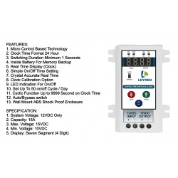 LEYDEN® 12 Volt DC, 15A, TM-CLK-12VDC 24 Hour Real Clock Timer Switch, 50 ON/Off Per Day & Cyclic Function Up to 9999 Second Programmable Electronic Timer Switch (1- Year Warranty) LEYDEN® 12 Volt DC, 15A, TM-CLK-12VDC 24 Hour Real Clock Timer Switch, 50 ON/Off Per Day & Cyclic Function Up to 9999 Second Programmable Electronic Timer Switch (1- Year Warranty)
