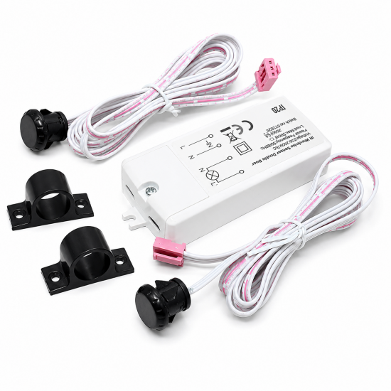 LEYDEN LS-123C Dual Door IR Sensor Switch, 220-240VAC, Automatic Wardrobe Cabinet Light Sensor, Dual Door Open/Close Motion Sensor for Wardrobe, Kitchen Cabinet, Closet, Office Furniture, 5A, 200W LED