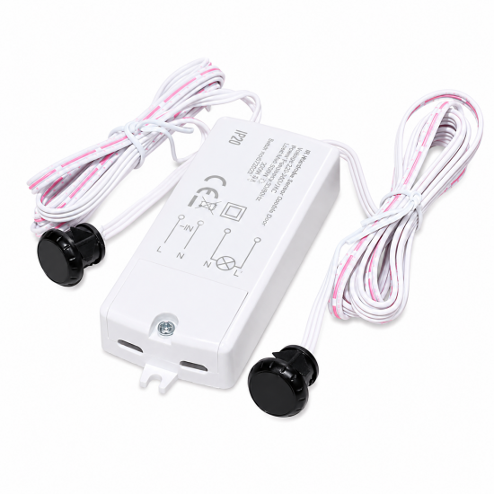 LEYDEN LS-123C Dual Door IR Sensor Switch, 220-240VAC, Automatic Wardrobe Cabinet Light Sensor, Dual Door Open/Close Motion Sensor for Wardrobe, Kitchen Cabinet, Closet, Office Furniture, 5A, 200W LED