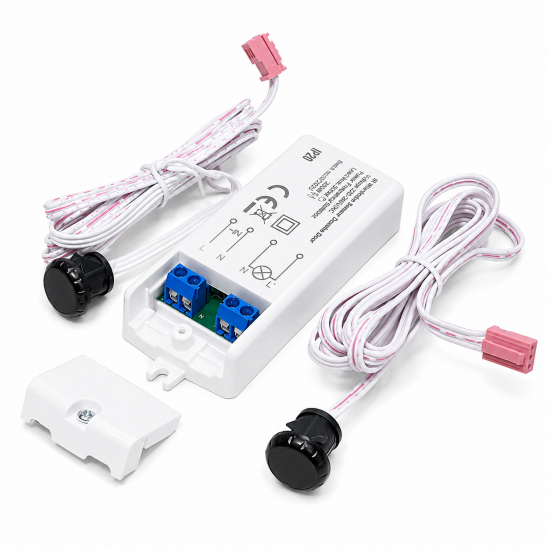 LEYDEN LS-123C Dual Door IR Sensor Switch, 220-240VAC, Automatic Wardrobe Cabinet Light Sensor, Dual Door Open/Close Motion Sensor for Wardrobe, Kitchen Cabinet, Closet, Office Furniture, 5A, 200W LED