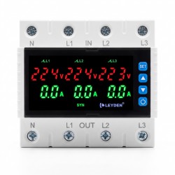 LEYDEN LE-VAPTP 63A Three Phase Voltage & Overload Protector | Adjustable Under/Over Voltage & Over Current Protection | 1-999 Sec Power-On & Recovery Delay | Phase Sequence | Password Protection LEYDEN LE-VAPTP 63A Three Phase Voltage & Overload Protector | Adjustable Under/Over Voltage & Over Current Protection | 1-999 Sec Power-On & Recovery Delay | Phase Sequence | Password Protection