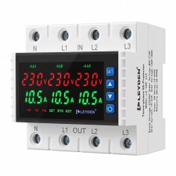 LEYDEN LE-VAPTP 63A Three Phase Voltage & Overload Protector | Adjustable Under/Over Voltage & Over Current Protection | 1-999 Sec Power-On & Recovery Delay | Phase Sequence | Password Protection