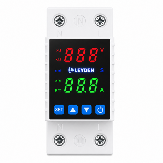 LEYDEN LE-VAP 63A Adjustable Over Under Voltage Protector with Over Current Protection | 220-240VAC Single Phase | DIN Rail Voltage Protection Relay | 1-999 Second Delay | Home, Office, Industrial & Commercial Use
