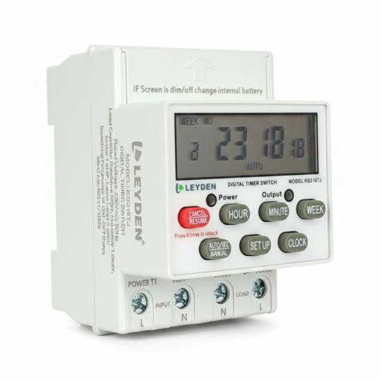 LEYDEN® KG316TJ, 30A, 220/230VAC, 50Hz Digital Timer Switch for Electrical ON Off, 24 On Off Program Per Day, Manual Start ON-Off Delay & Cyclic Timer Switch