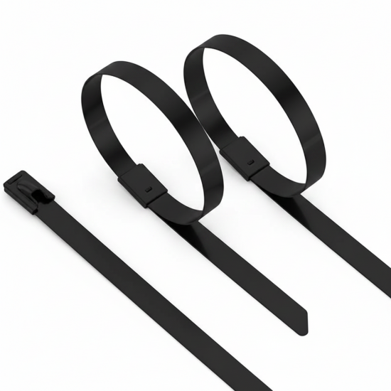 LEYDEN 150X4.6MM (6 Inch) 100Pcs SS304 Stainless Steel Cable Ties – Black PU Coated Zip Ties, Heavy Duty Rust Proof UV Resistant Metal Cable Tie with Ball Lock Mechanism for Cable Management, Outdoor & Industrial Use