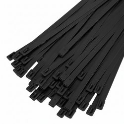 LEYDEN 150X4.6MM (6 Inch) 100Pcs SS304 Stainless Steel Cable Ties – Black PU Coated Zip Ties, Heavy Duty Rust Proof UV Resistant Metal Cable Tie with Ball Lock Mechanism for Cable Management, Outdoor & Industrial Use