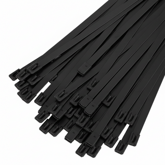 LEYDEN 150X4.6MM (6 Inch) 100Pcs SS304 Stainless Steel Cable Ties – Black PU Coated Zip Ties, Heavy Duty Rust Proof UV Resistant Metal Cable Tie with Ball Lock Mechanism for Cable Management, Outdoor & Industrial Use